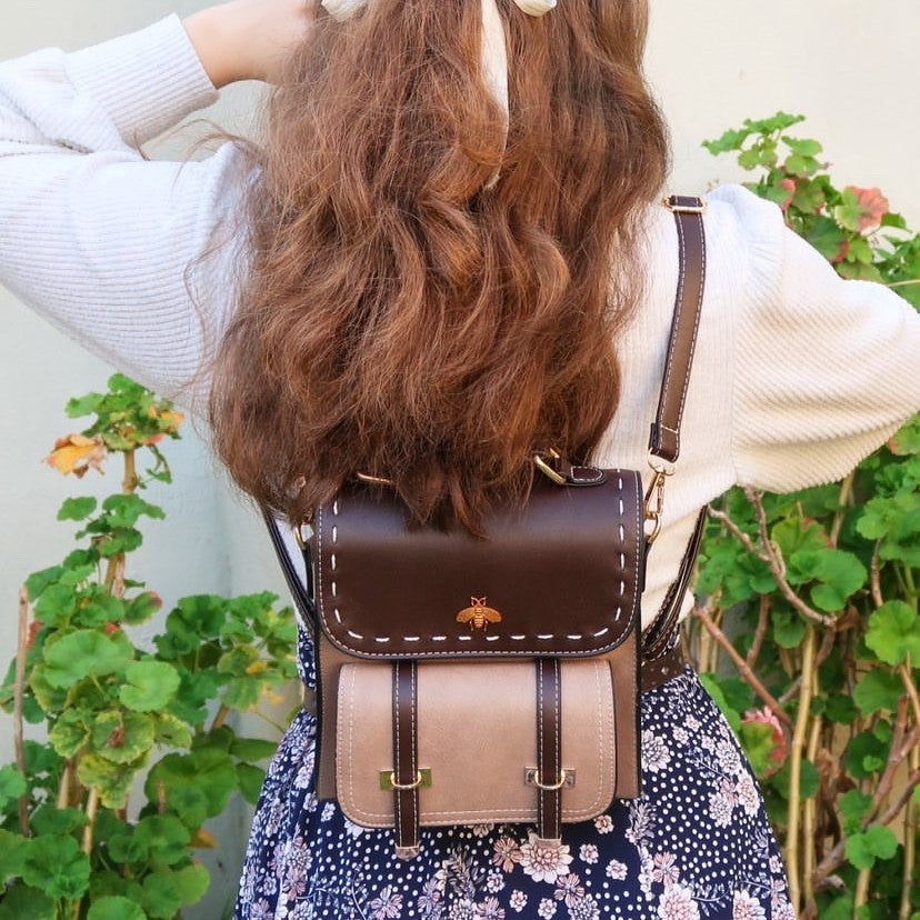 Backpack Purse, Mini Bee Small Vintage Faux Leather Backpack