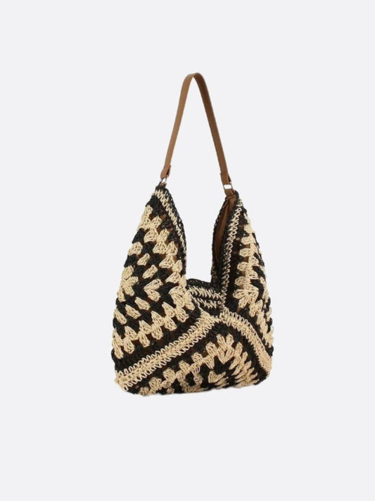 Handmade Crocheted Straw Shoulder Bag for Women