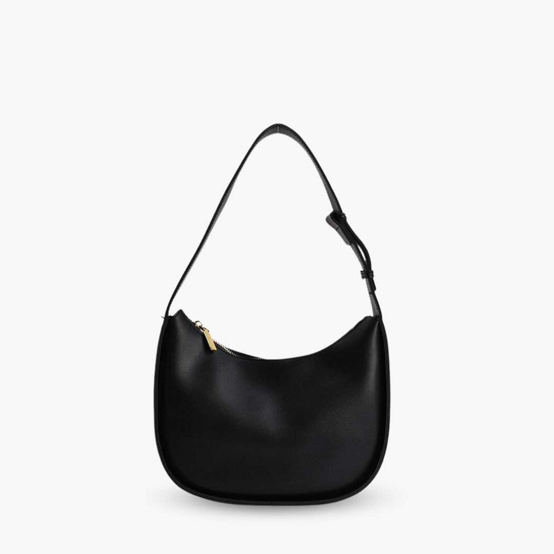 Small Hobo Bag Solid Black With Zipper Minimalist
