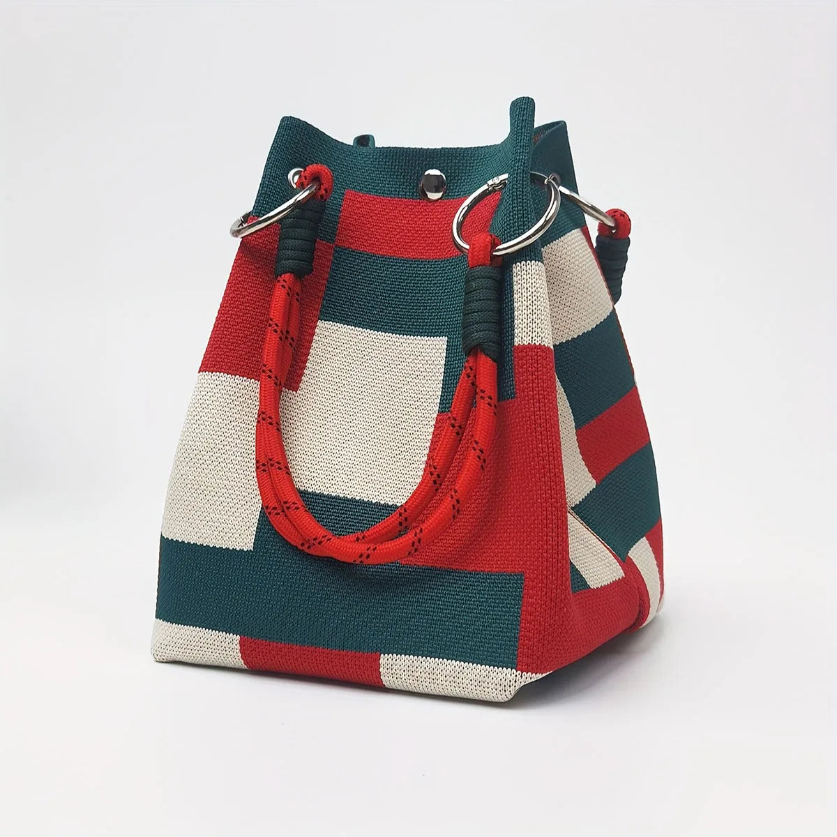 Colorblock Knitted Retro Bucket Handbag