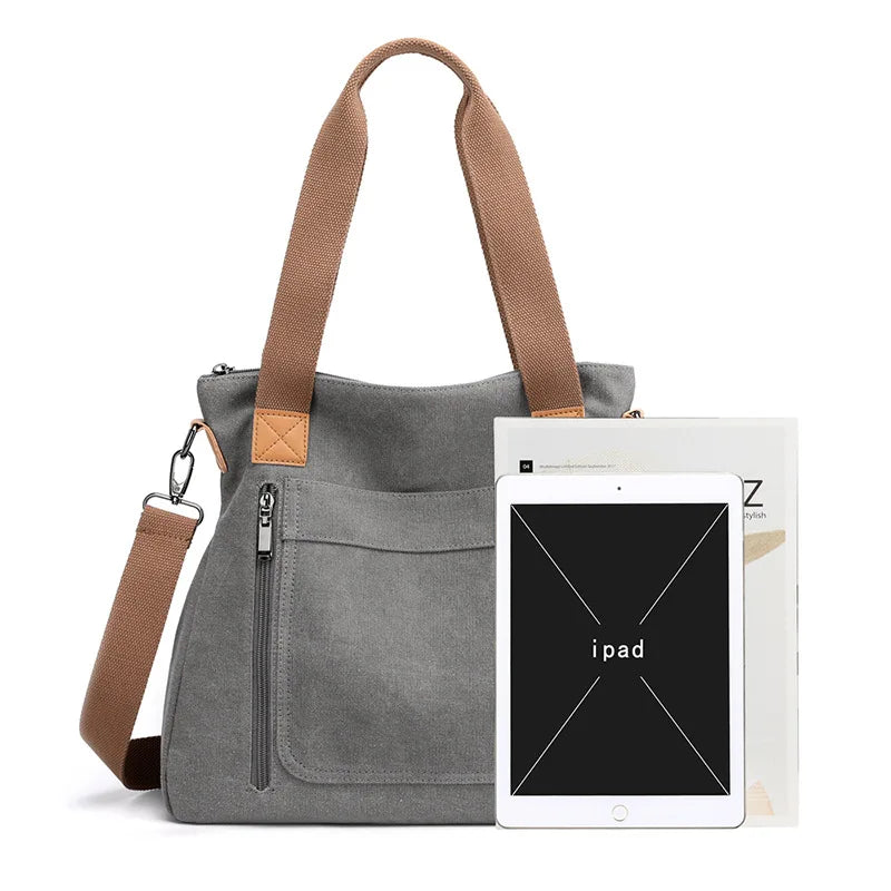 Women’s Canvas Crossbody Bag Large Capacity Zipper Tote