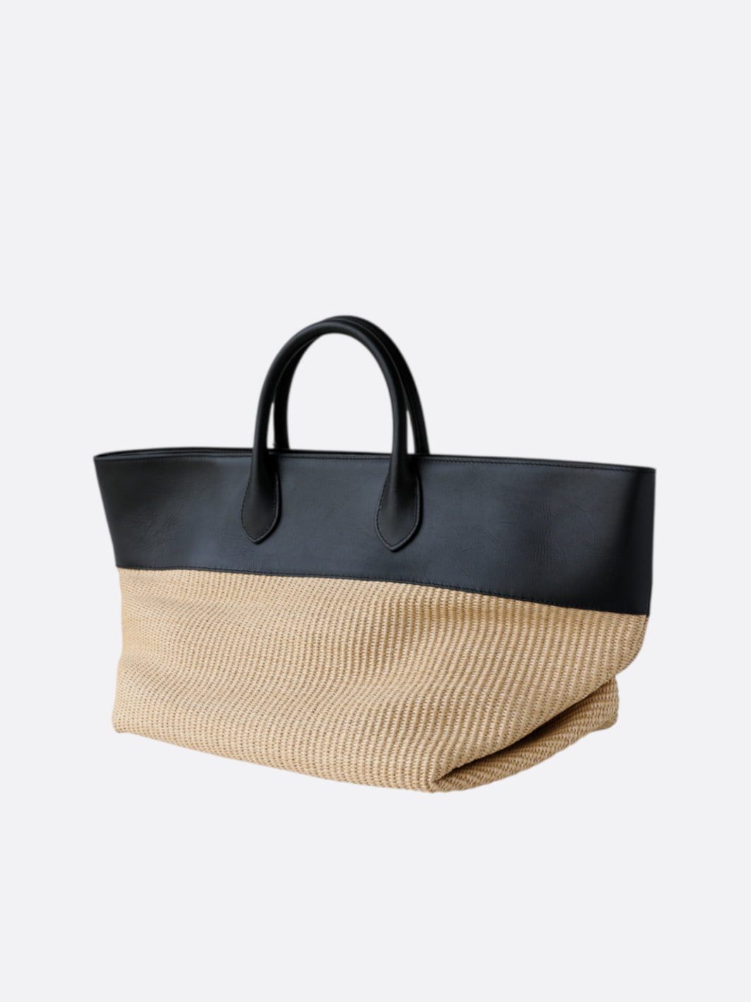 Straw and Leather Tote Bag with Mother-of-Pearl Detail