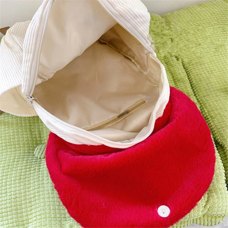 Women's Plush Mushroom Corduroy Backpack
