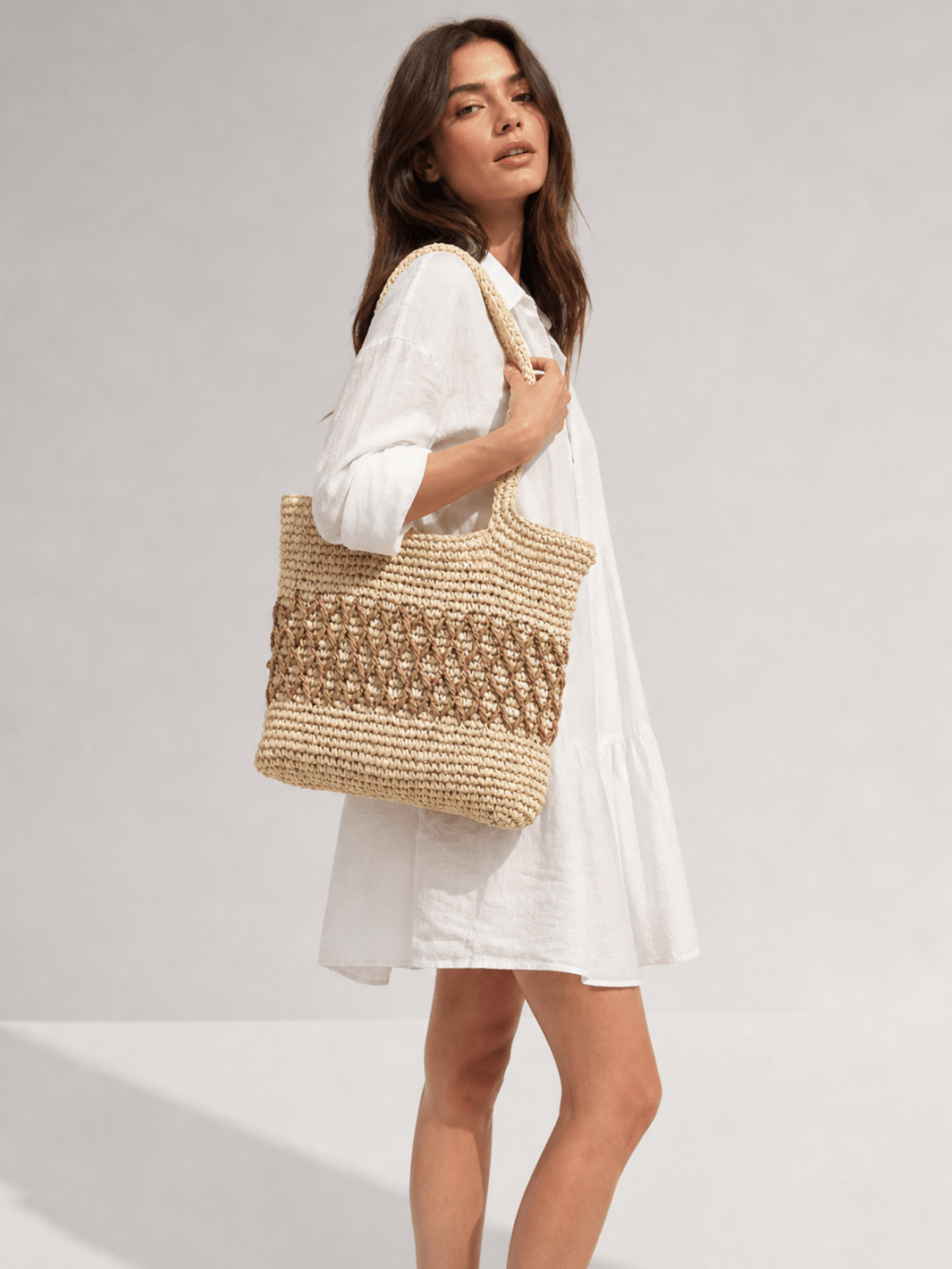 Woven Straw Tote Bag with Secure Closure