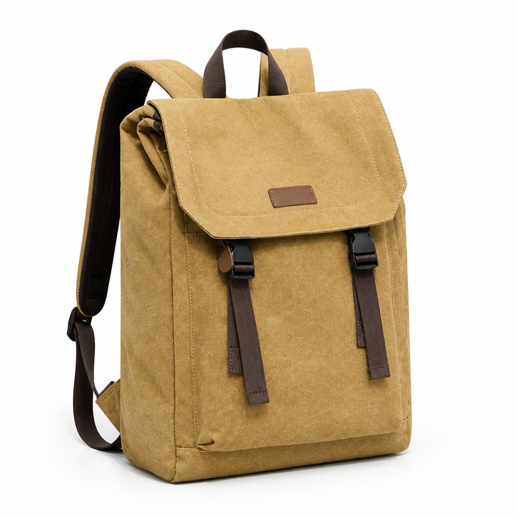 Foldover backpack with multiple compartments shown from the front
