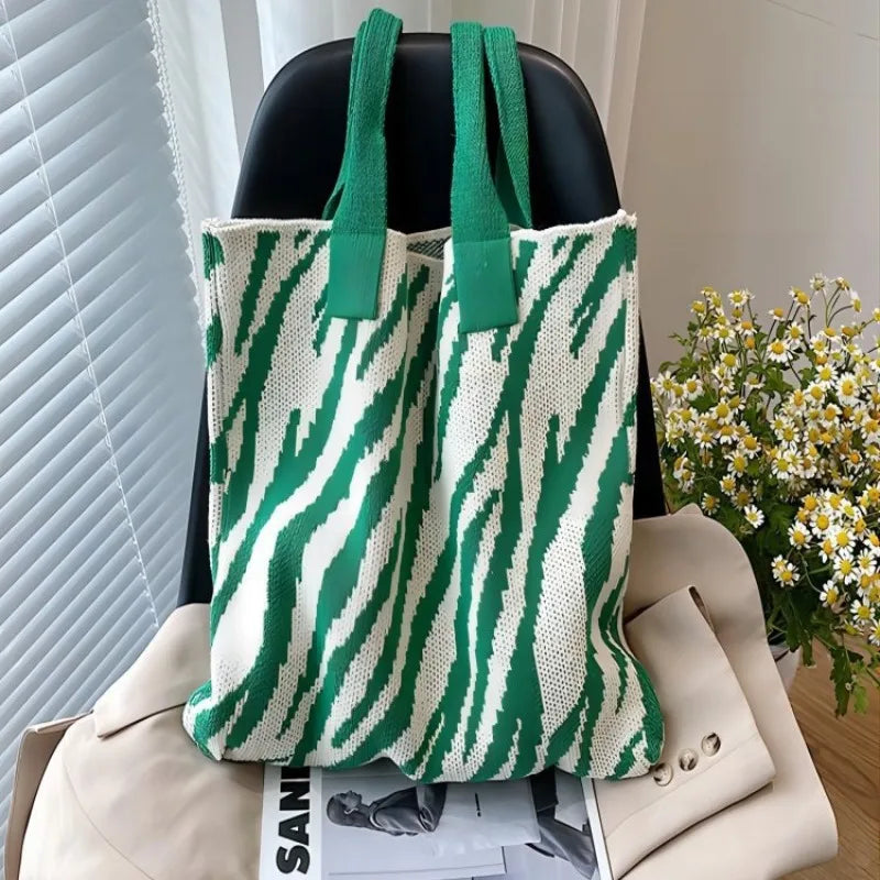 Zebra Print Crochet Tote Bag