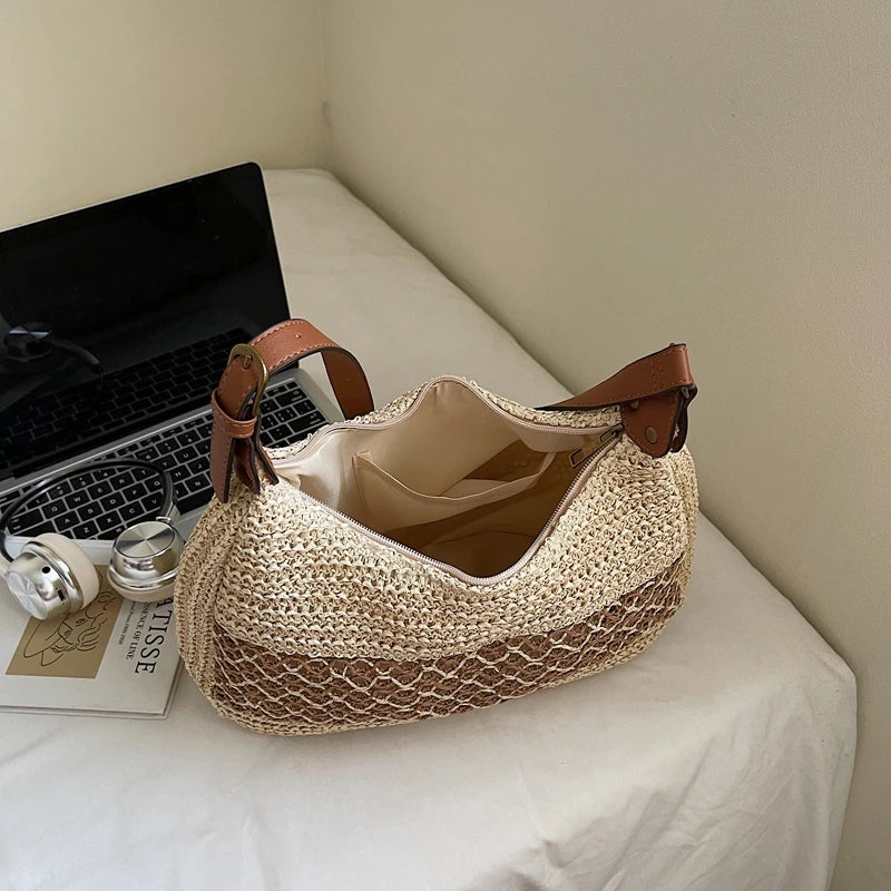 Handmade Woven Rattan Straw Tote Bag Large Capacity Summer Beach Bag
