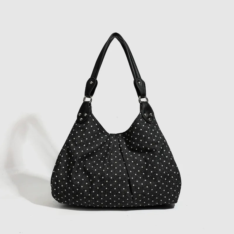 Vintage Polka Dot Nylon Messenger Bag Black