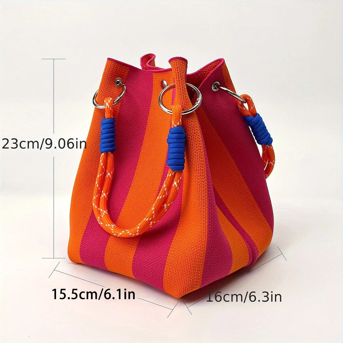 Colorblock Knitted Retro Bucket Handbag