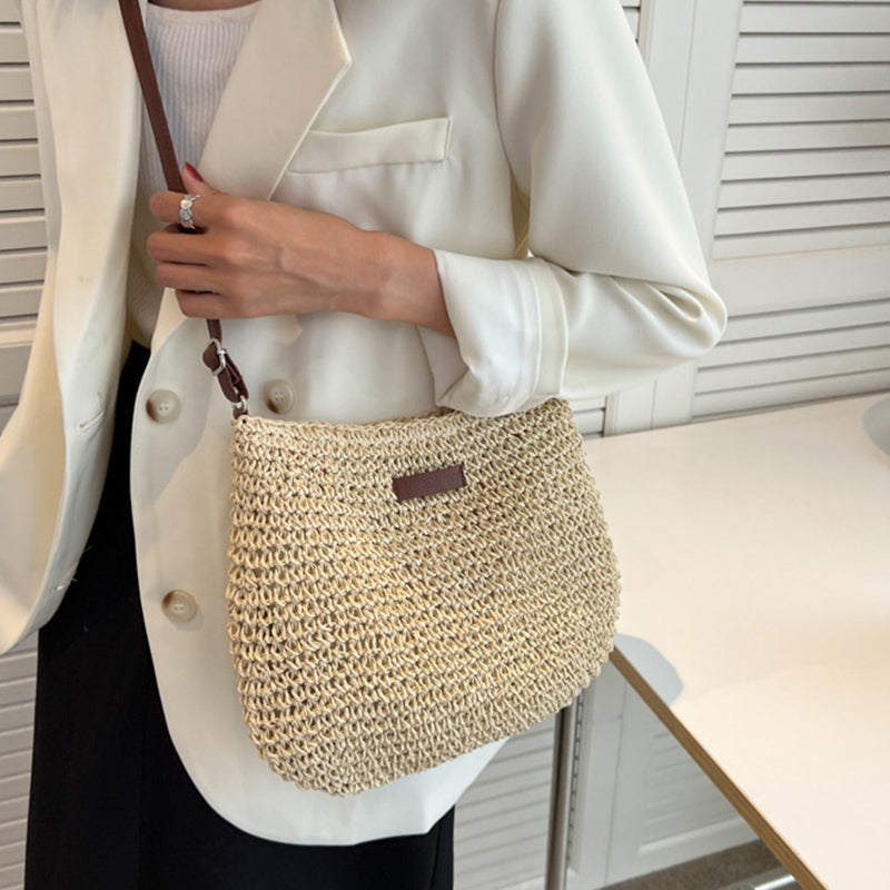 Close-up of the boho mesh tote bag texture and soft construction
