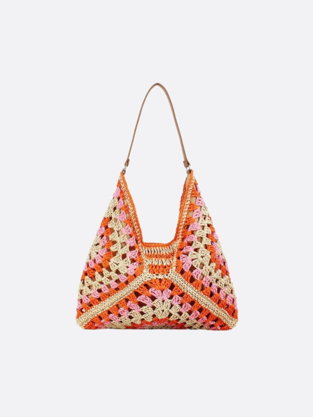 Handmade Crocheted Straw Shoulder Bag for Women