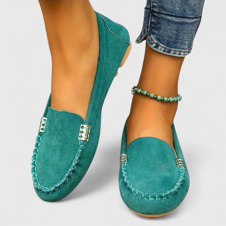 Women's orthopedic slip-on loafers with decorative metal accents