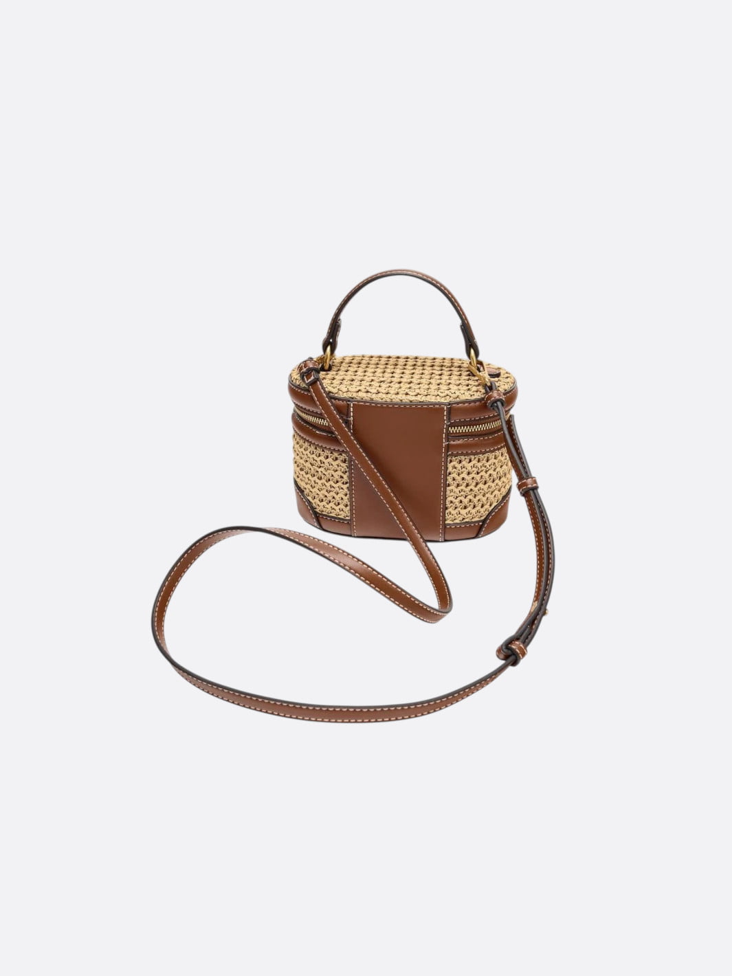 Straw and Leather Crossbody Handbag
