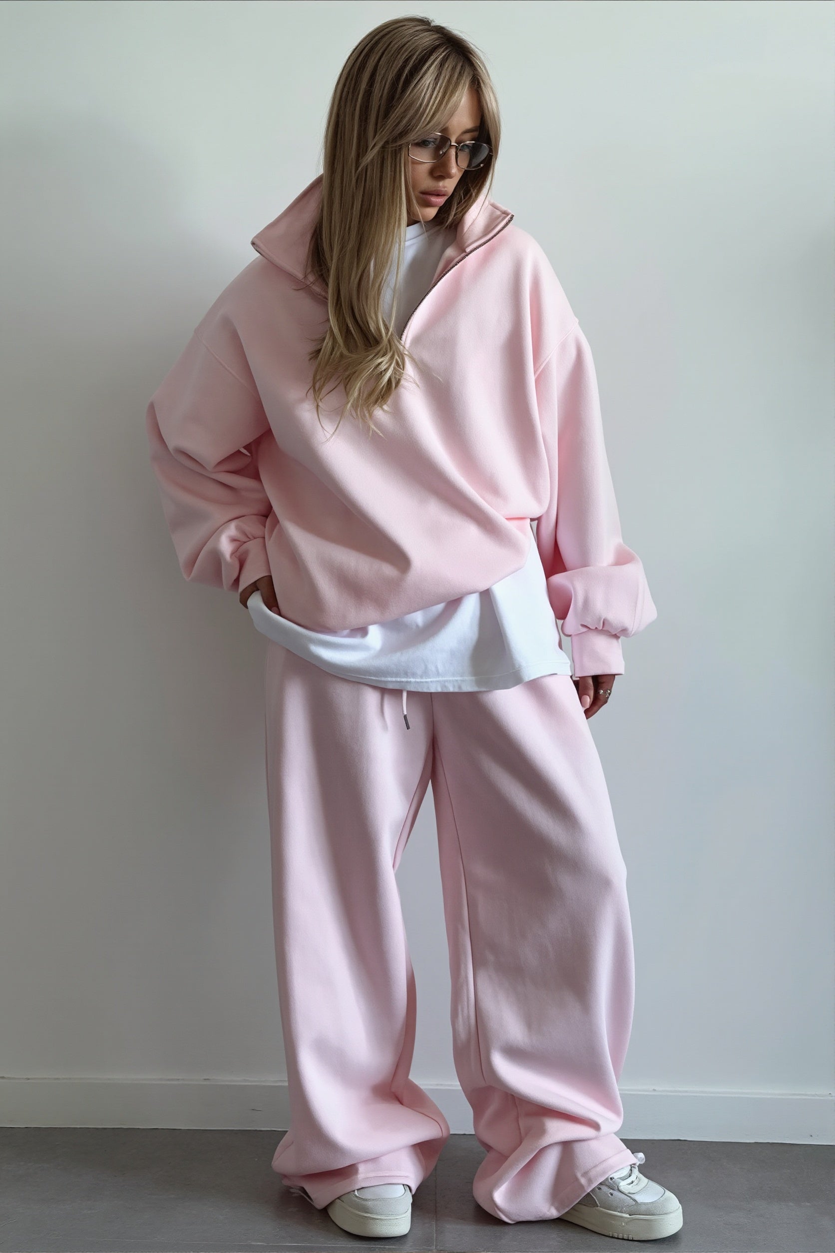 Oversized Half-Zip Sweatshirt And Pants Set
