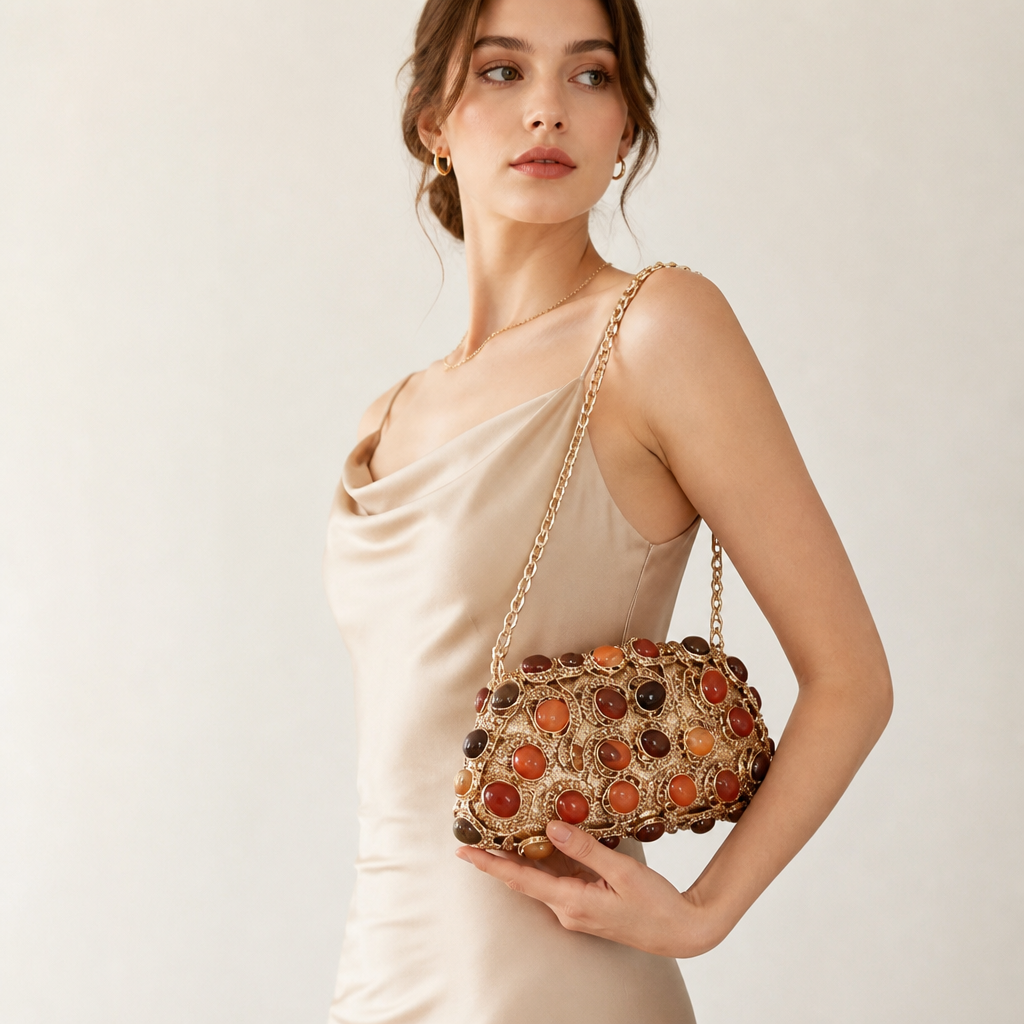 Golden Crystal Evening Clutch Bag
