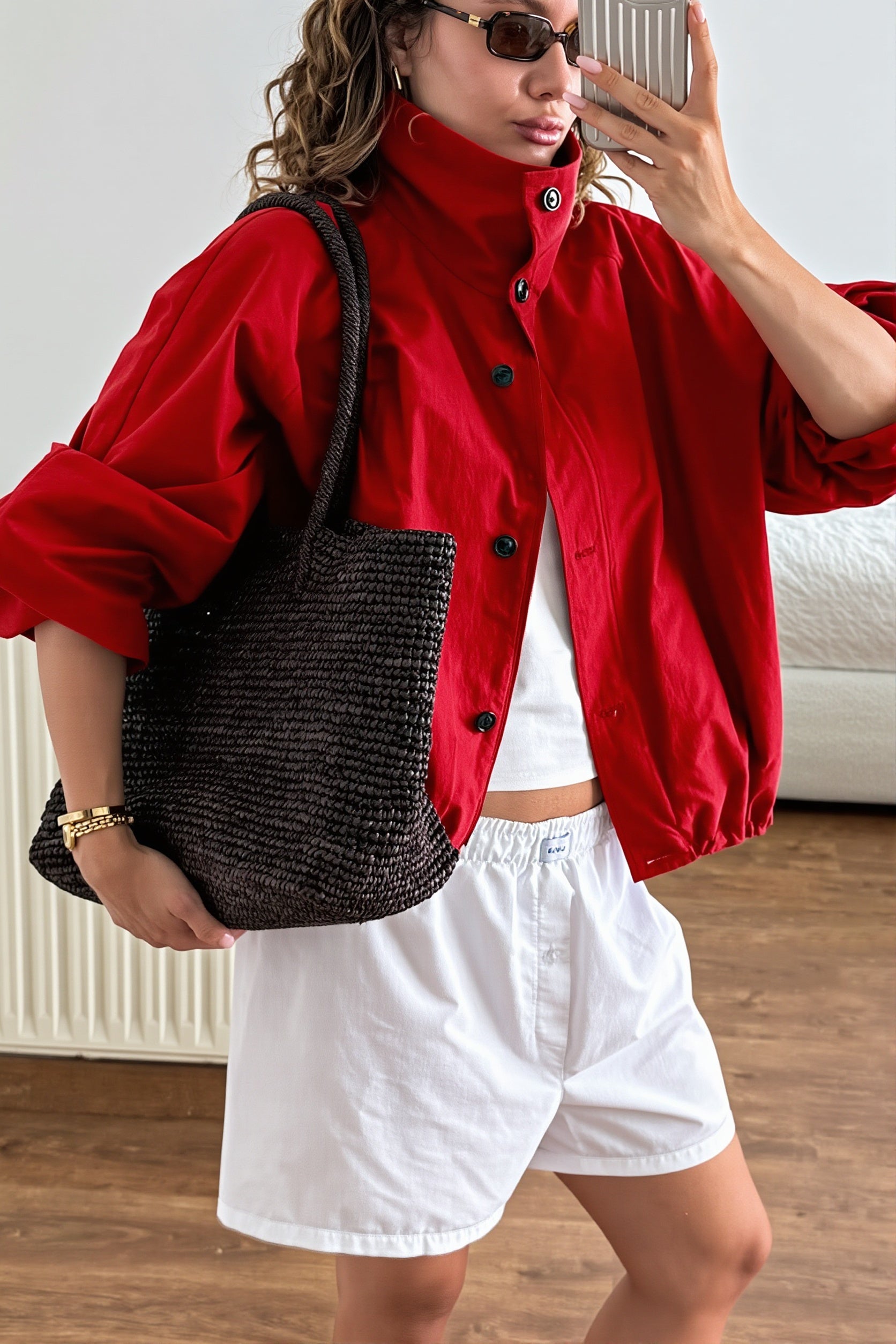 High neck outerwear jacket styled for casual everyday wear