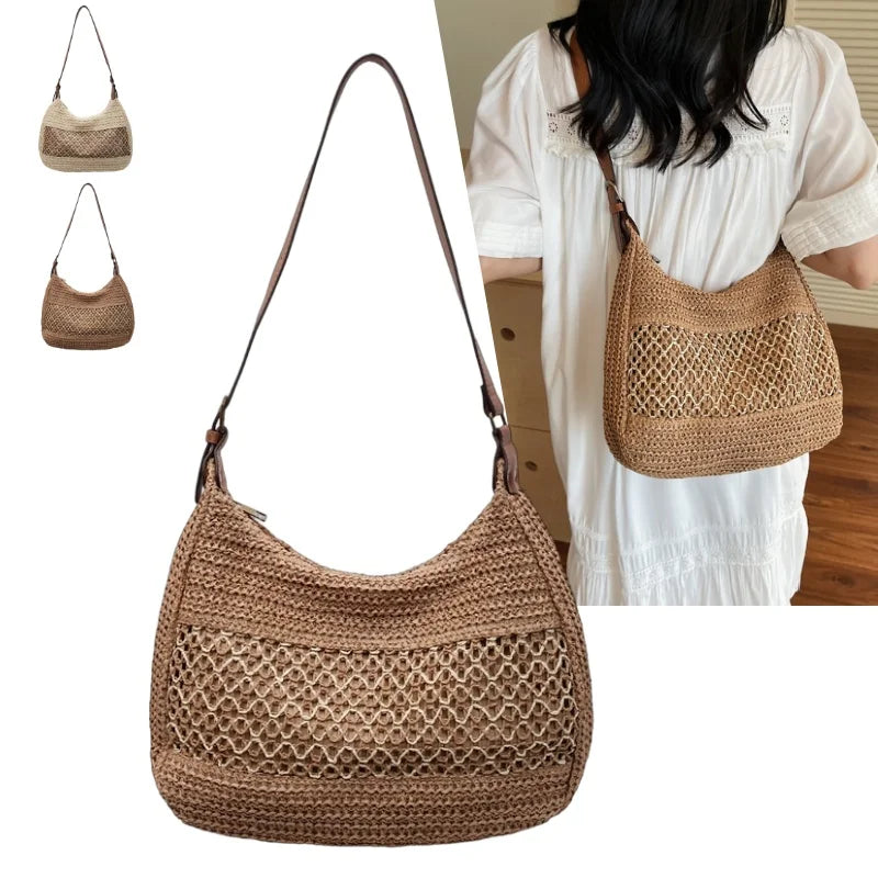 Handmade Woven Rattan Straw Tote Bag Large Capacity Summer Beach Bag