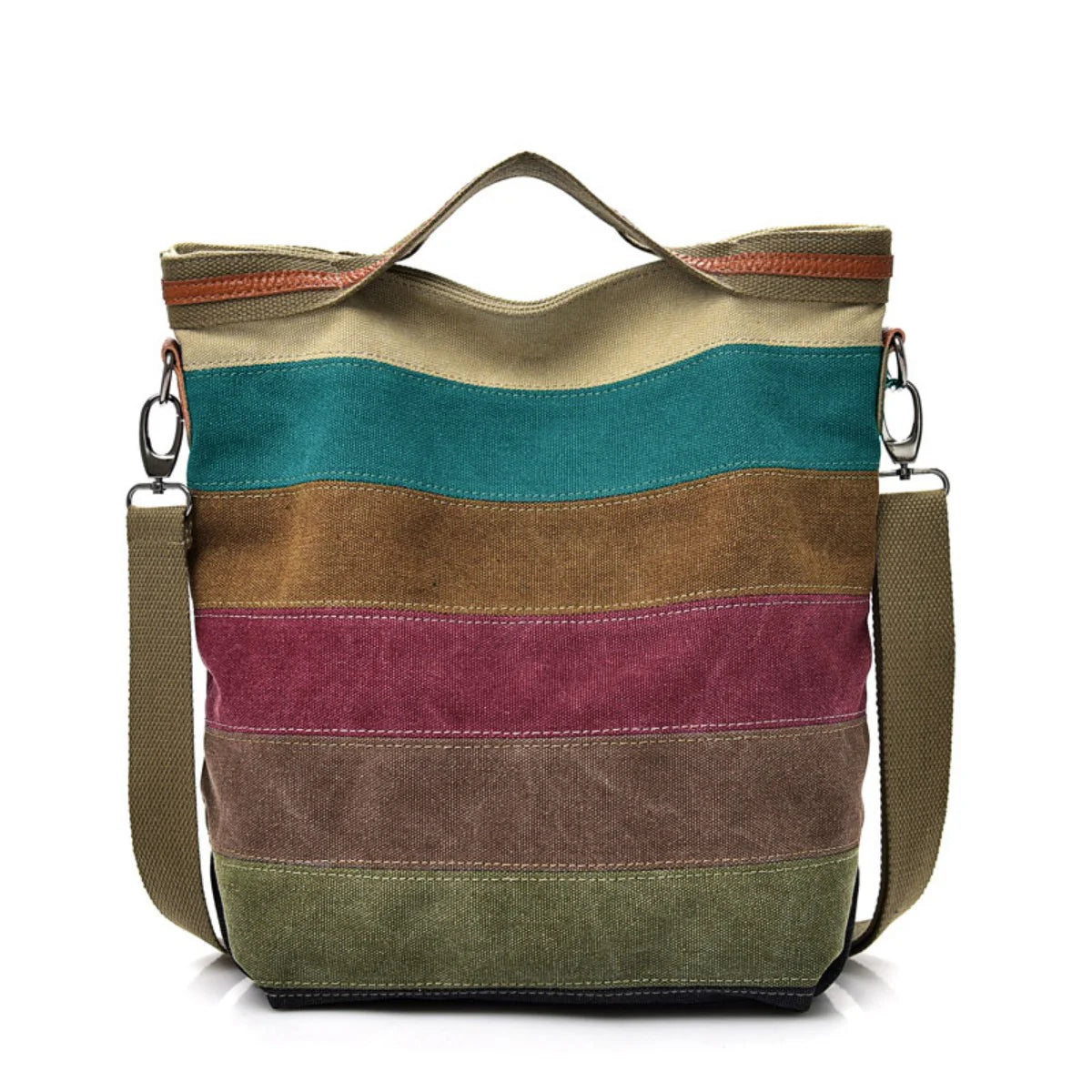 Women's Patchwork Canvas Shoulder Crossbody Handbag Brown