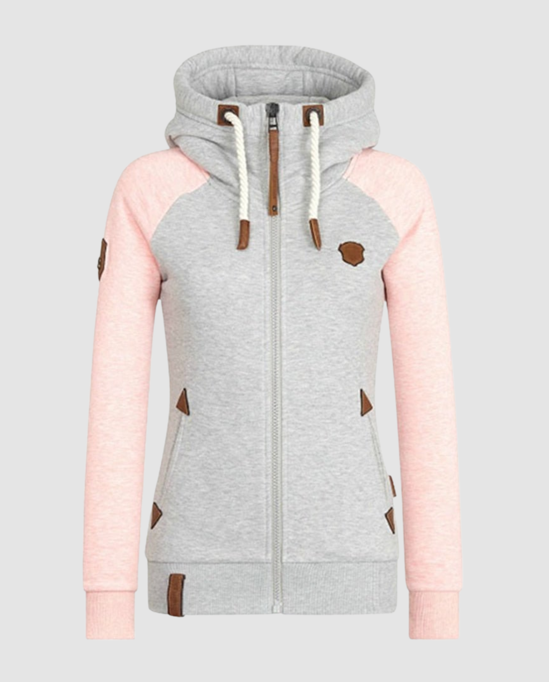 Detail view of the comfortable sweatshirt fabric and hood