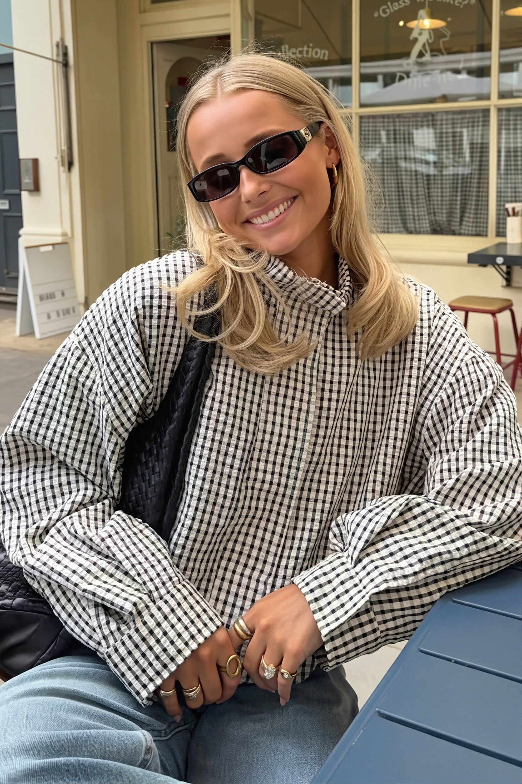 Gingham Stand Collar Cropped Bomber Jacket