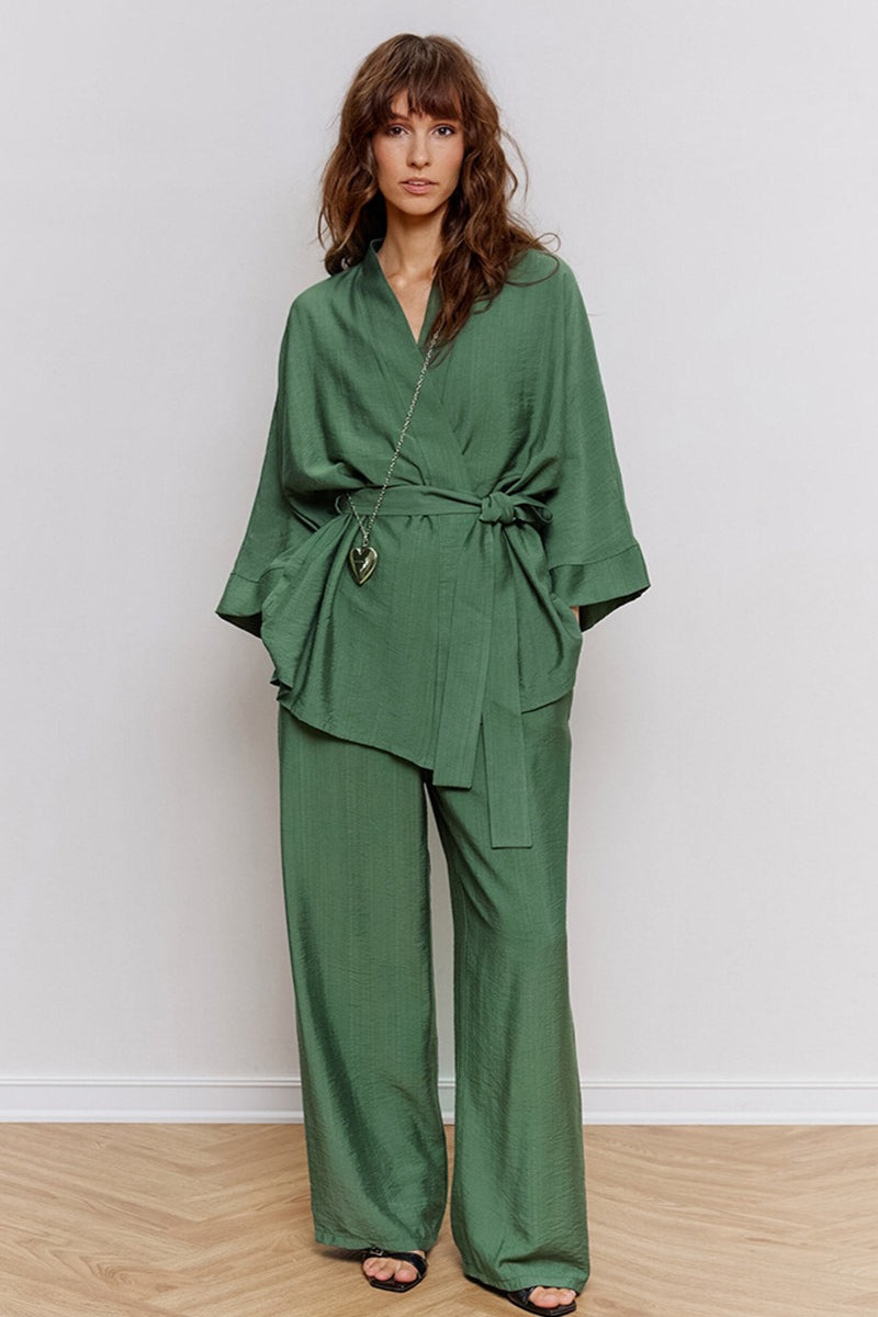 Long-sleeve pajama top featuring a comfortable tie waist
