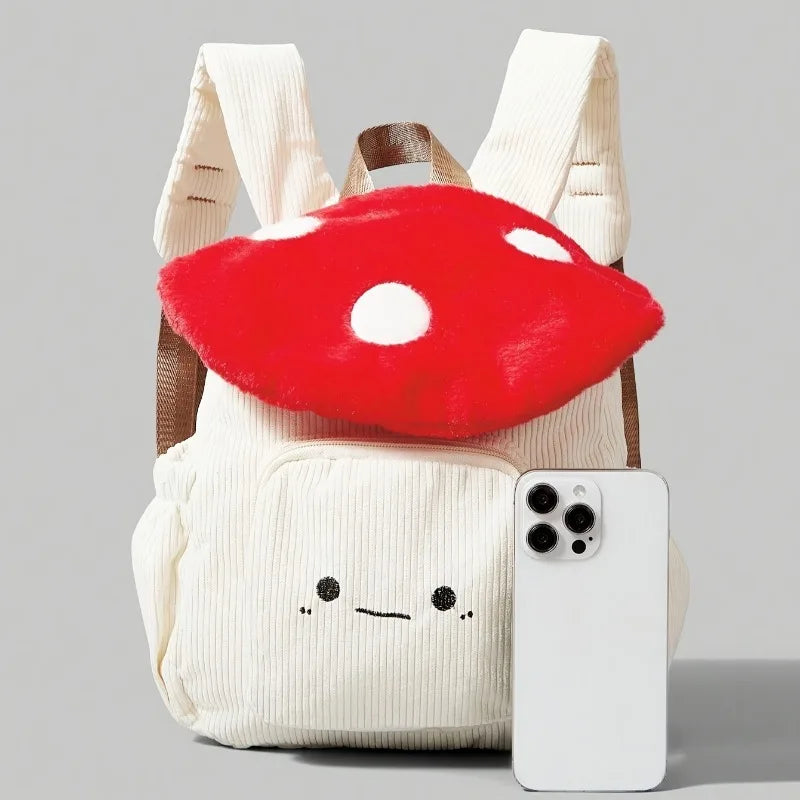 Women's Plush Mushroom Corduroy Backpack