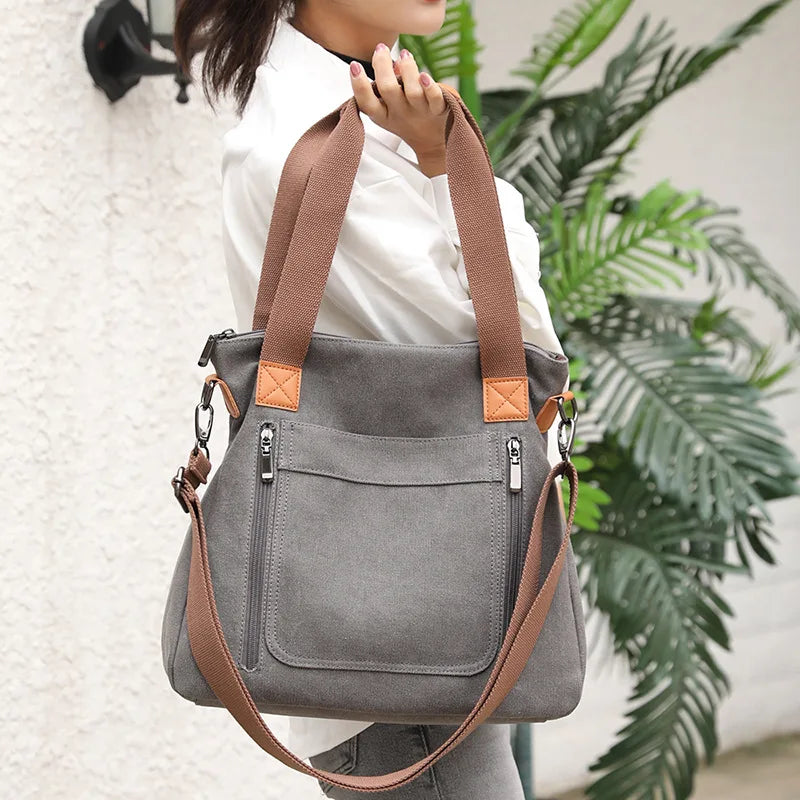 Women’s Canvas Crossbody Bag Large Capacity Zipper Tote