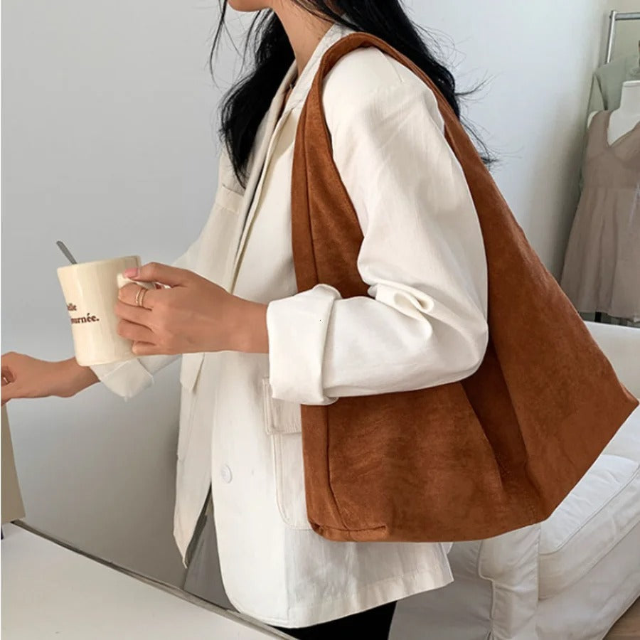 Vintage Faux Suede Hobo Tote