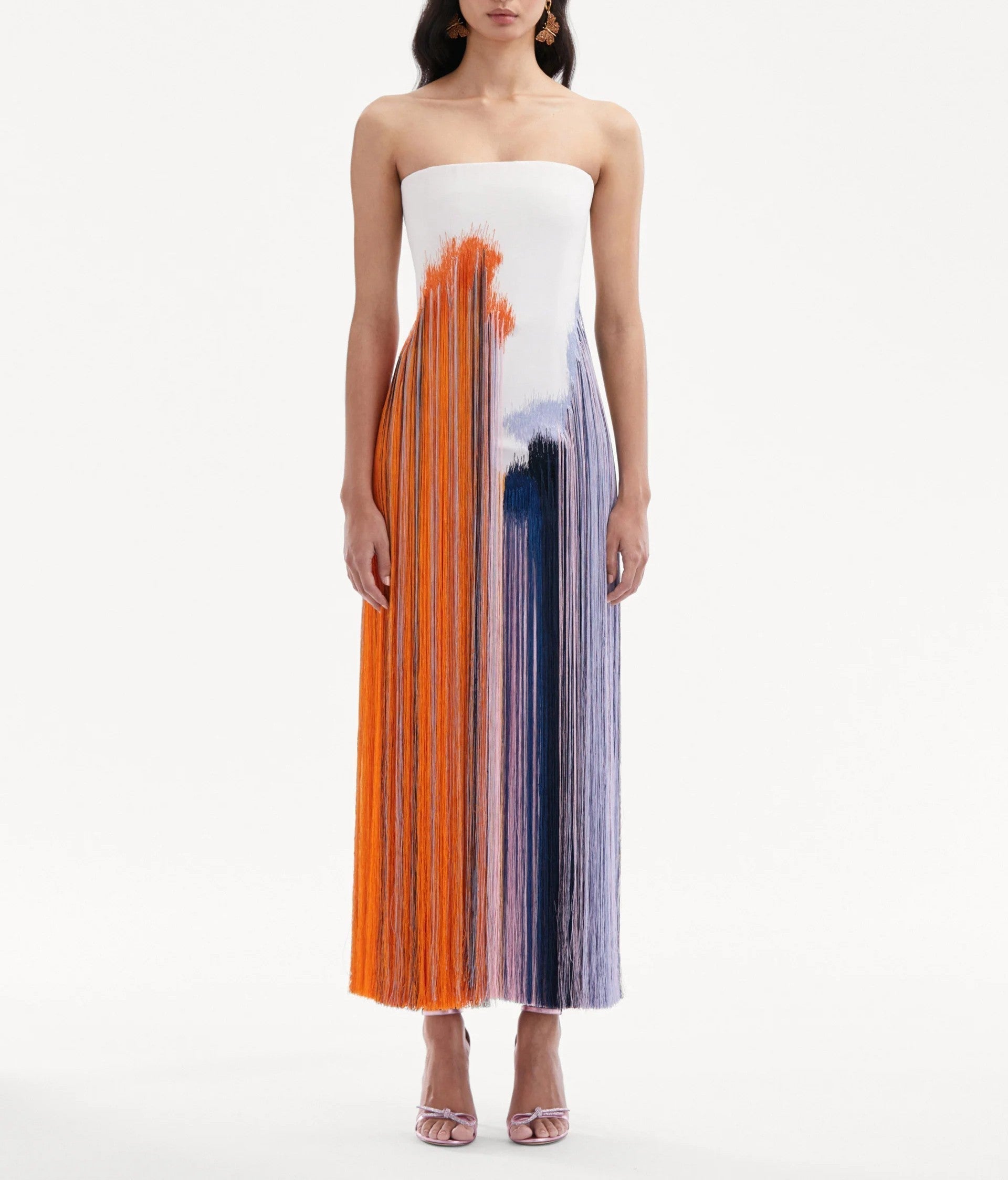 Women's midi fringe dress with an art-inspired brushstroke detail
