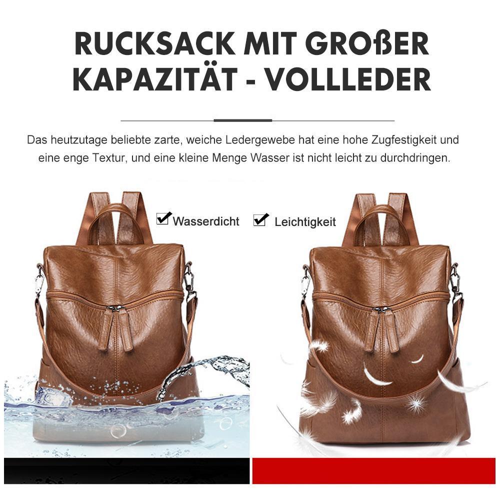Leather backpack carried by the shoulder strap for everyday travel