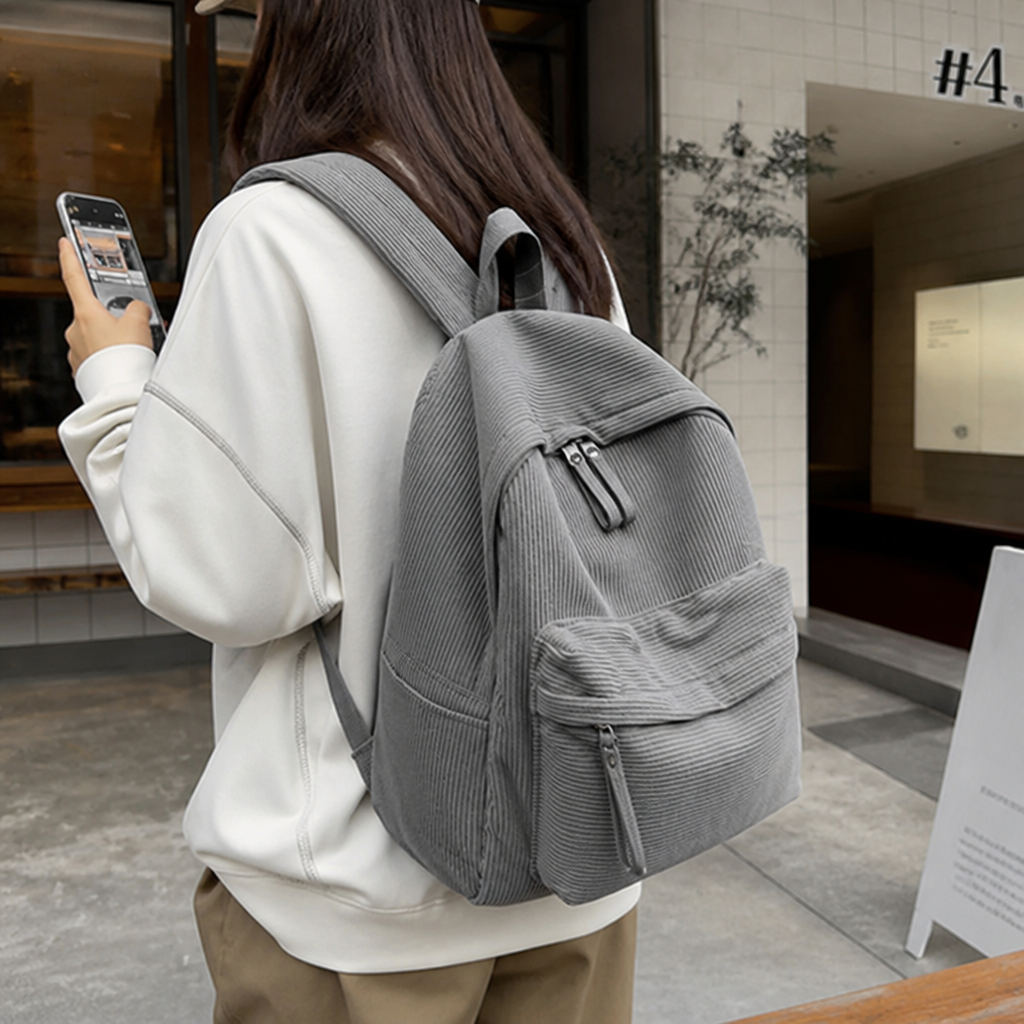 Black structured backpack with roomy front pockets for daily essentials
