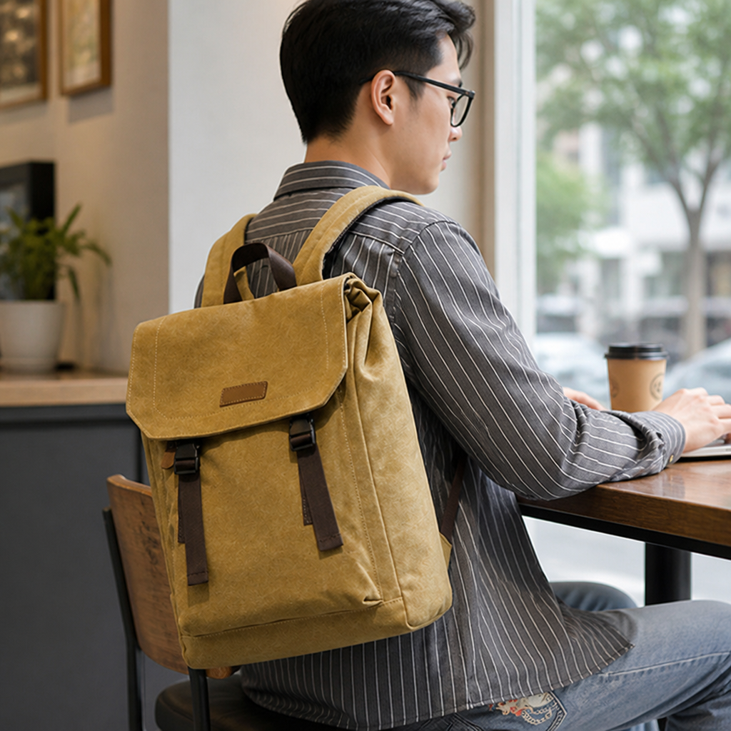 Backpack interior showing multiple organized compartments