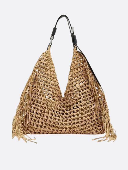 Bohemian Straw Tote Bag with Tassel Detail