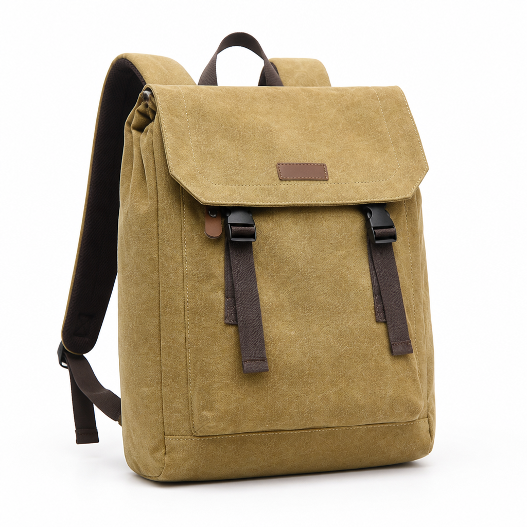 Backpack rear view with padded shoulder straps and carry handle