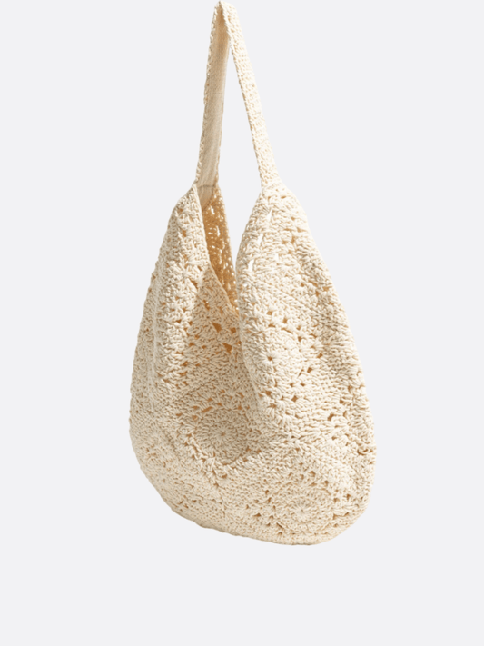 Beige Crochet Handwoven Tote Bag