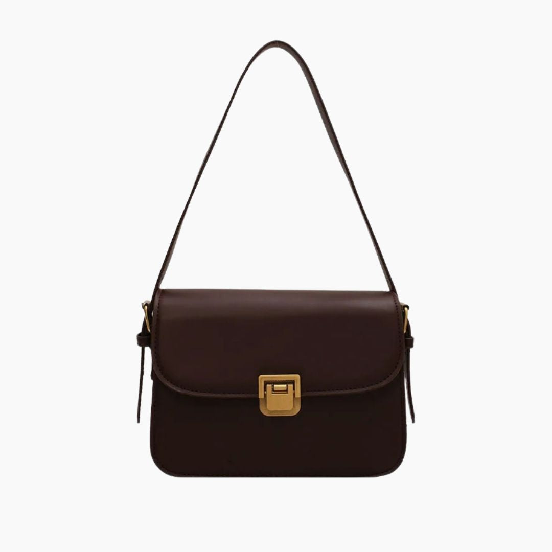 Elegant women's leather shoulder bag displayed from a three-quarter view