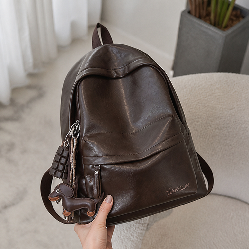 Close-up of textured leather backpack material