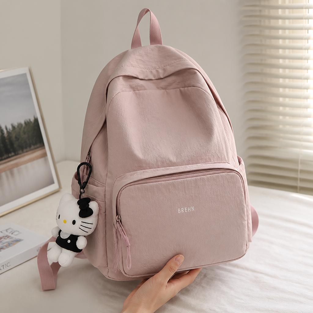 Backpack exterior featuring multiple zippered pockets for organization