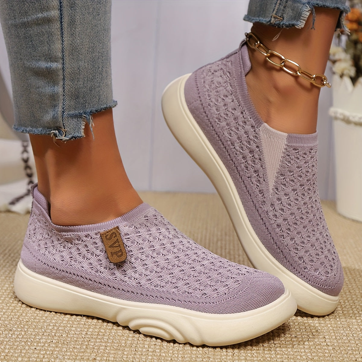 Close-up view of the supportive sole on women's shoes