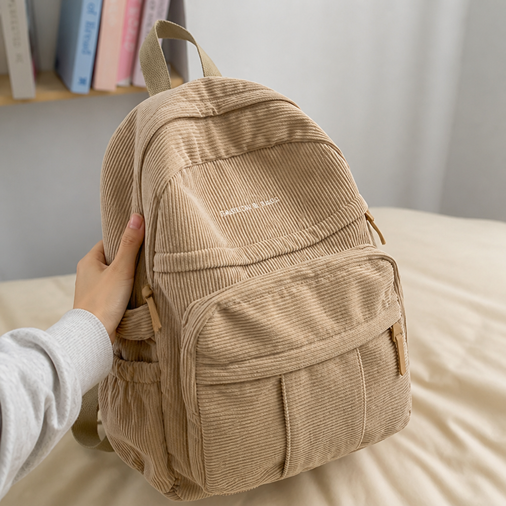 Backpack front view with multiple practical storage pockets