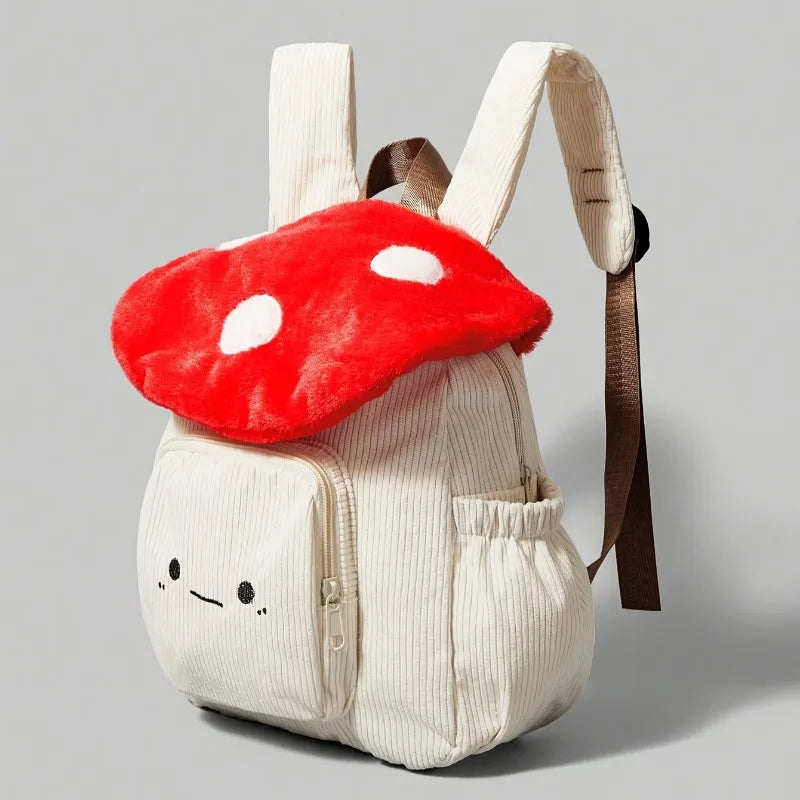 Women's Plush Mushroom Corduroy Backpack