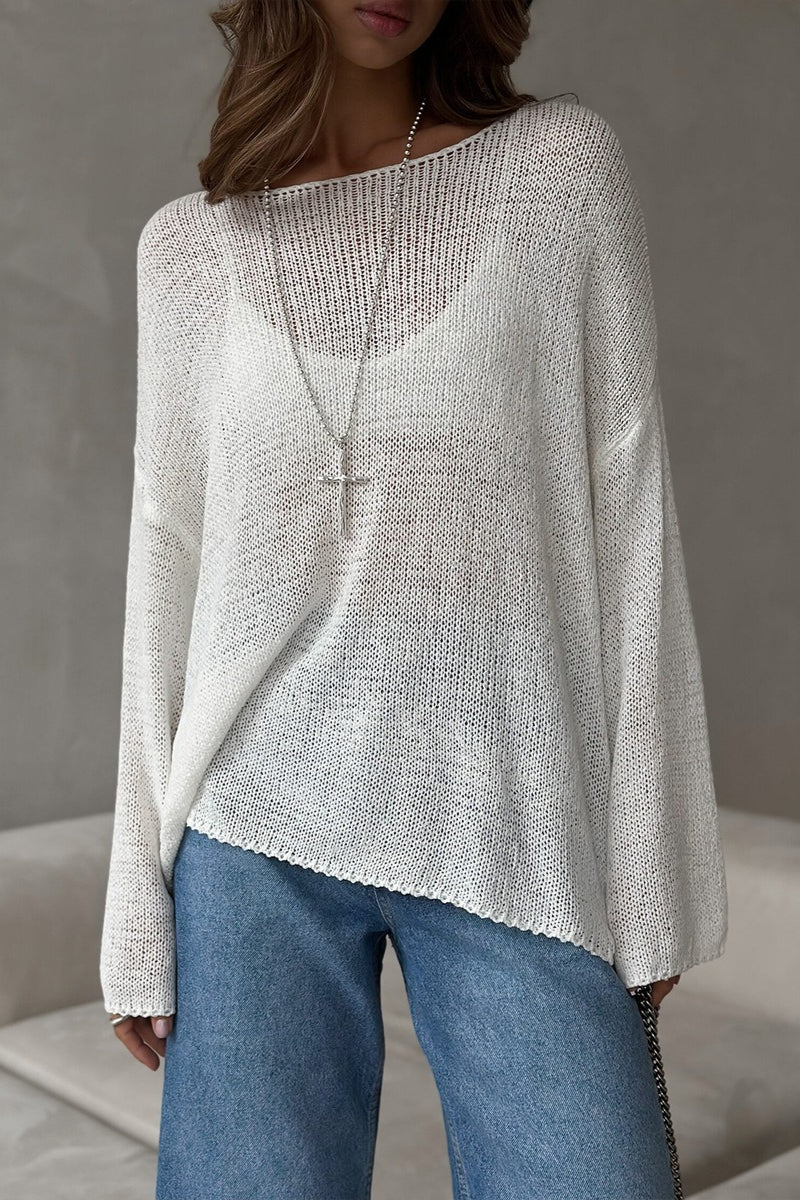 Women's relaxed-fit off-shoulder sweater styled for a casual look