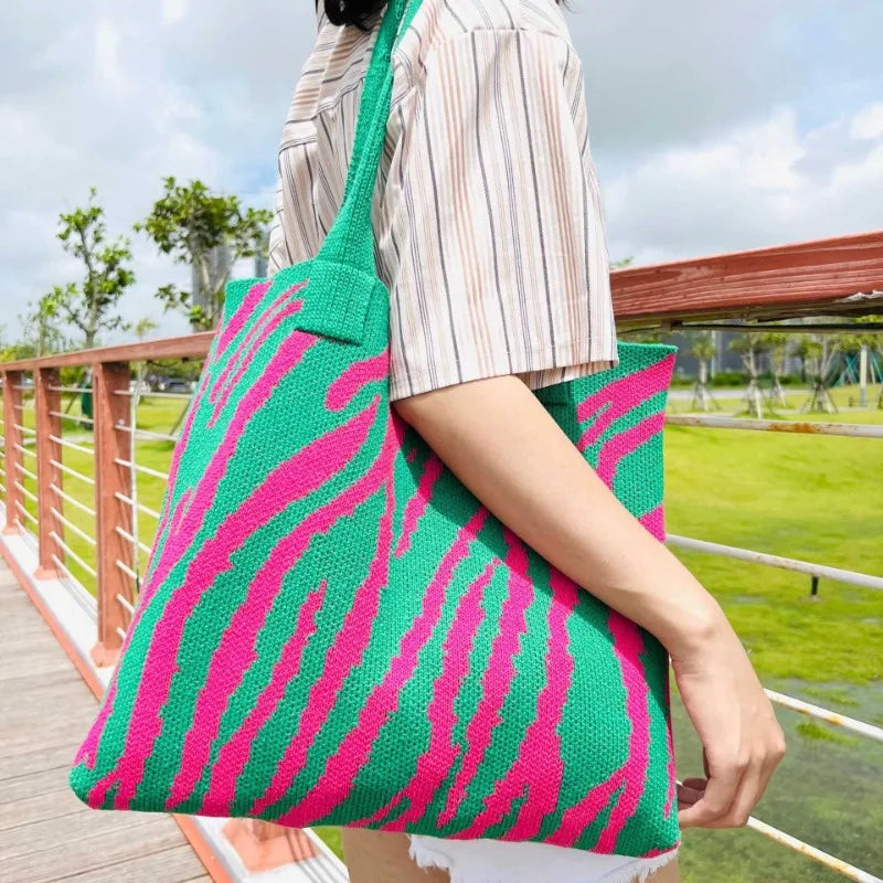 Zebra Print Crochet Tote Bag