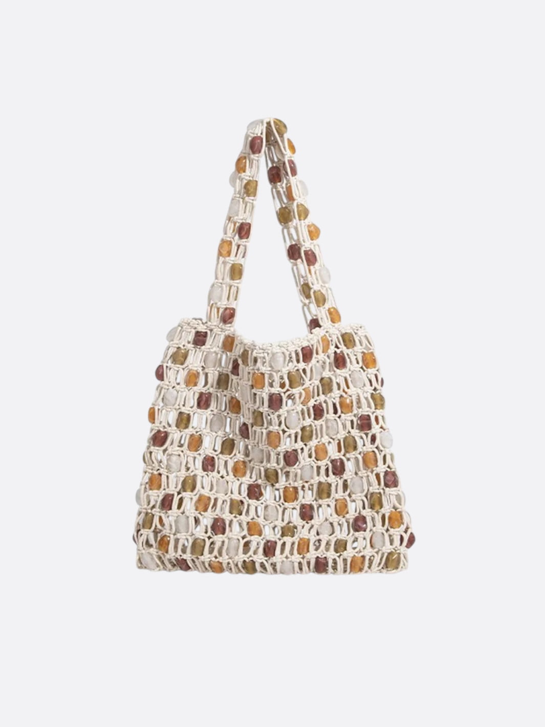 Boho Mesh Tote Bag with Stone Bead Accents