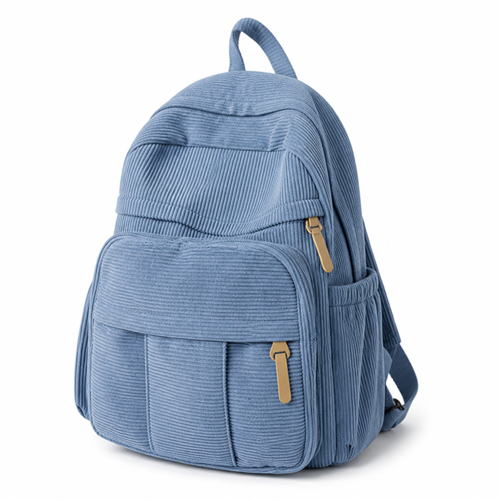 Corduroy Backpack With Multiple Pockets