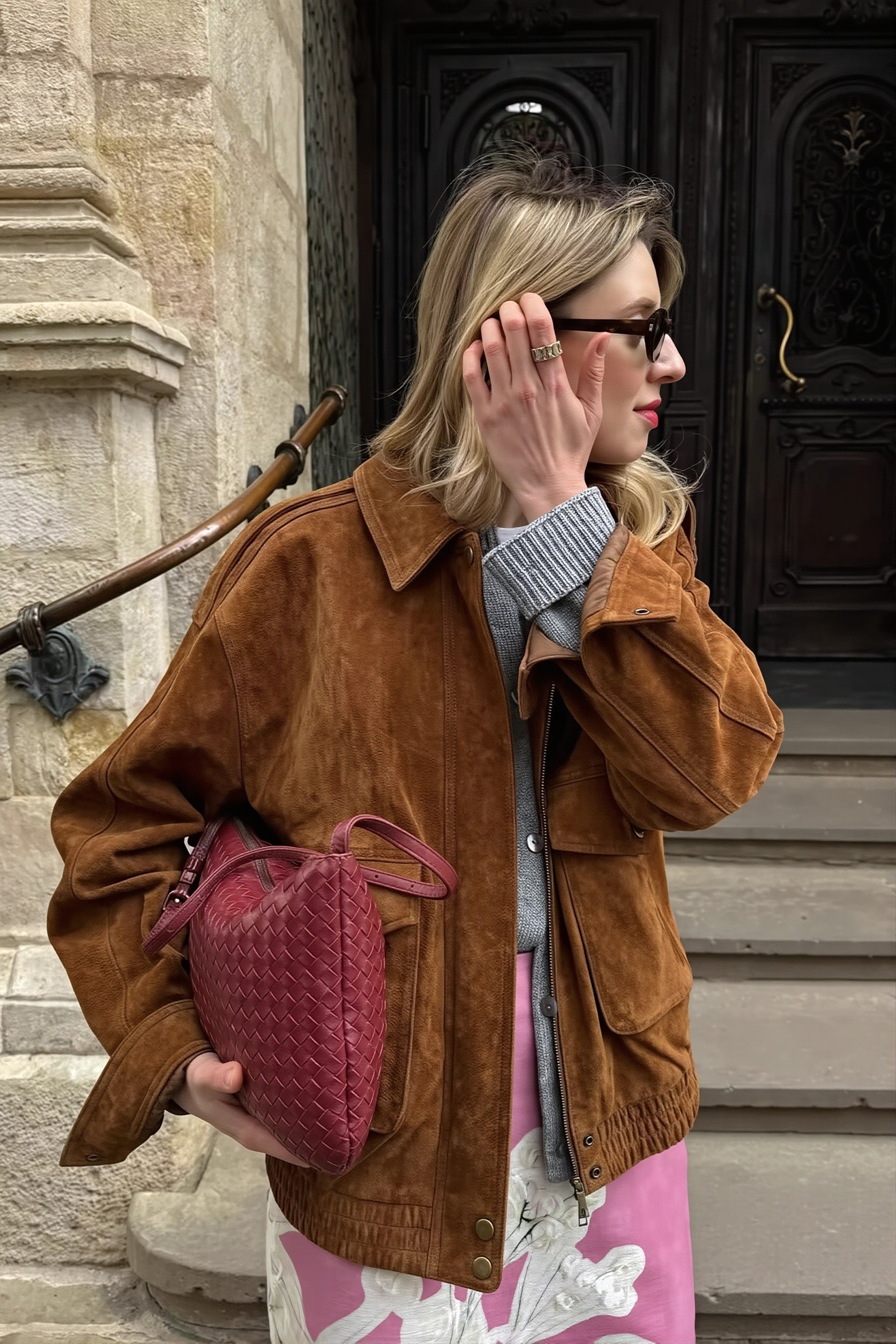 Suede-Look Pocket Bomber Jacket