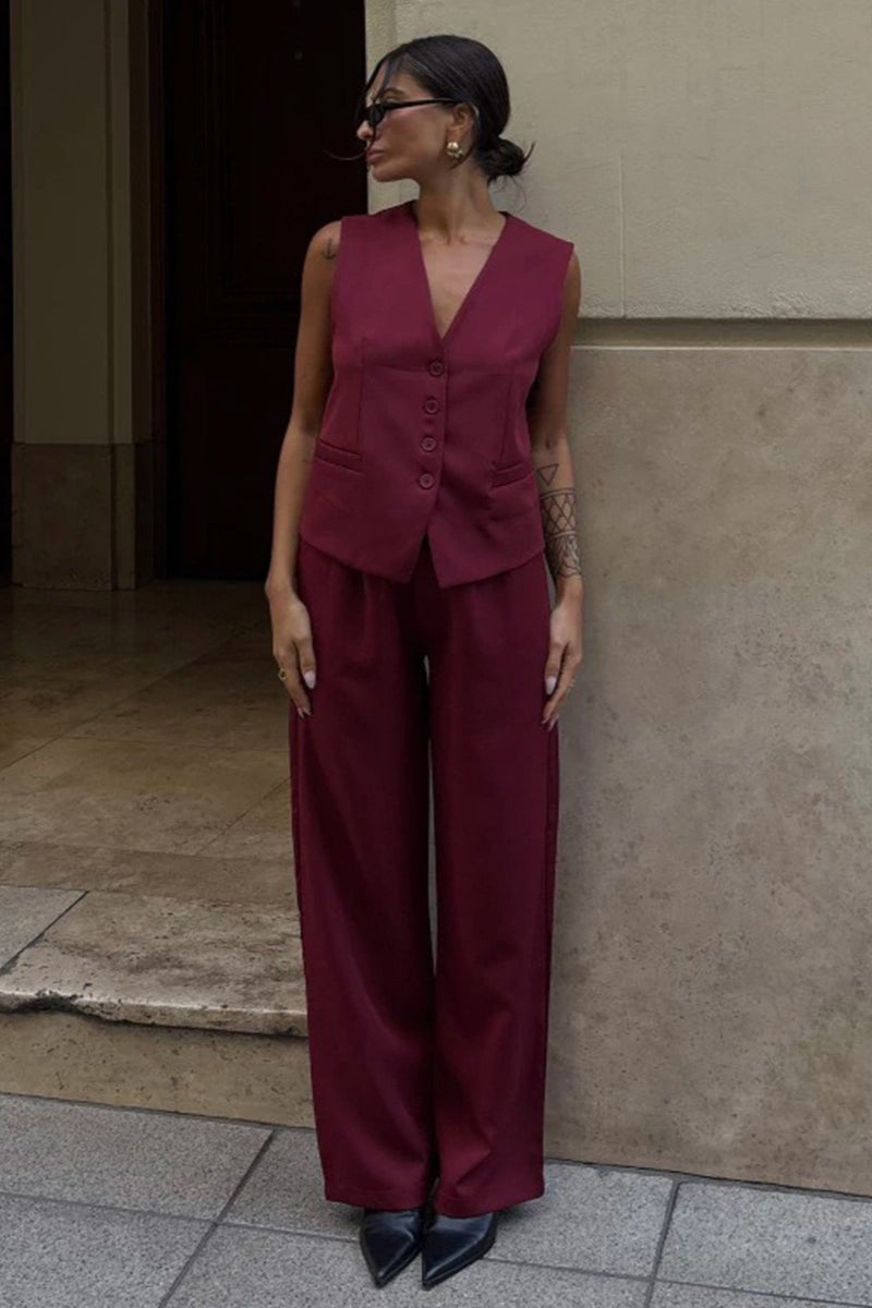 Side view of the coordinated women's vest and pants set
