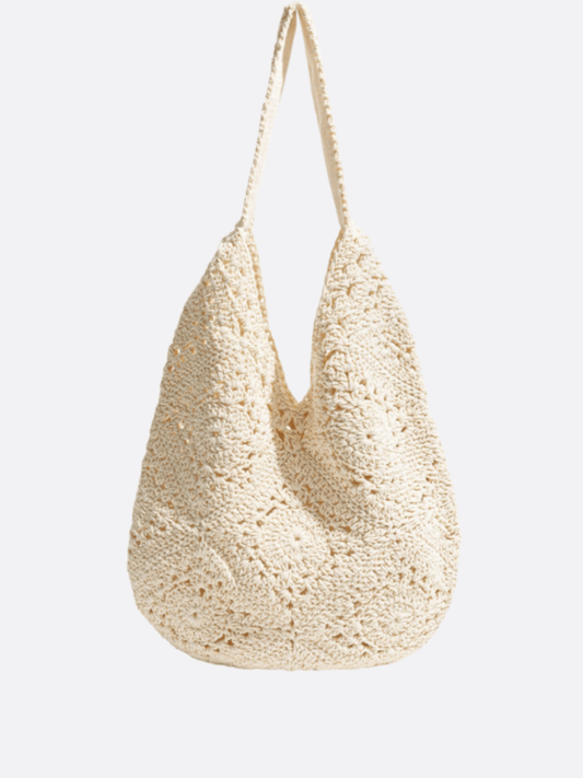 Beige Crochet Handwoven Tote Bag