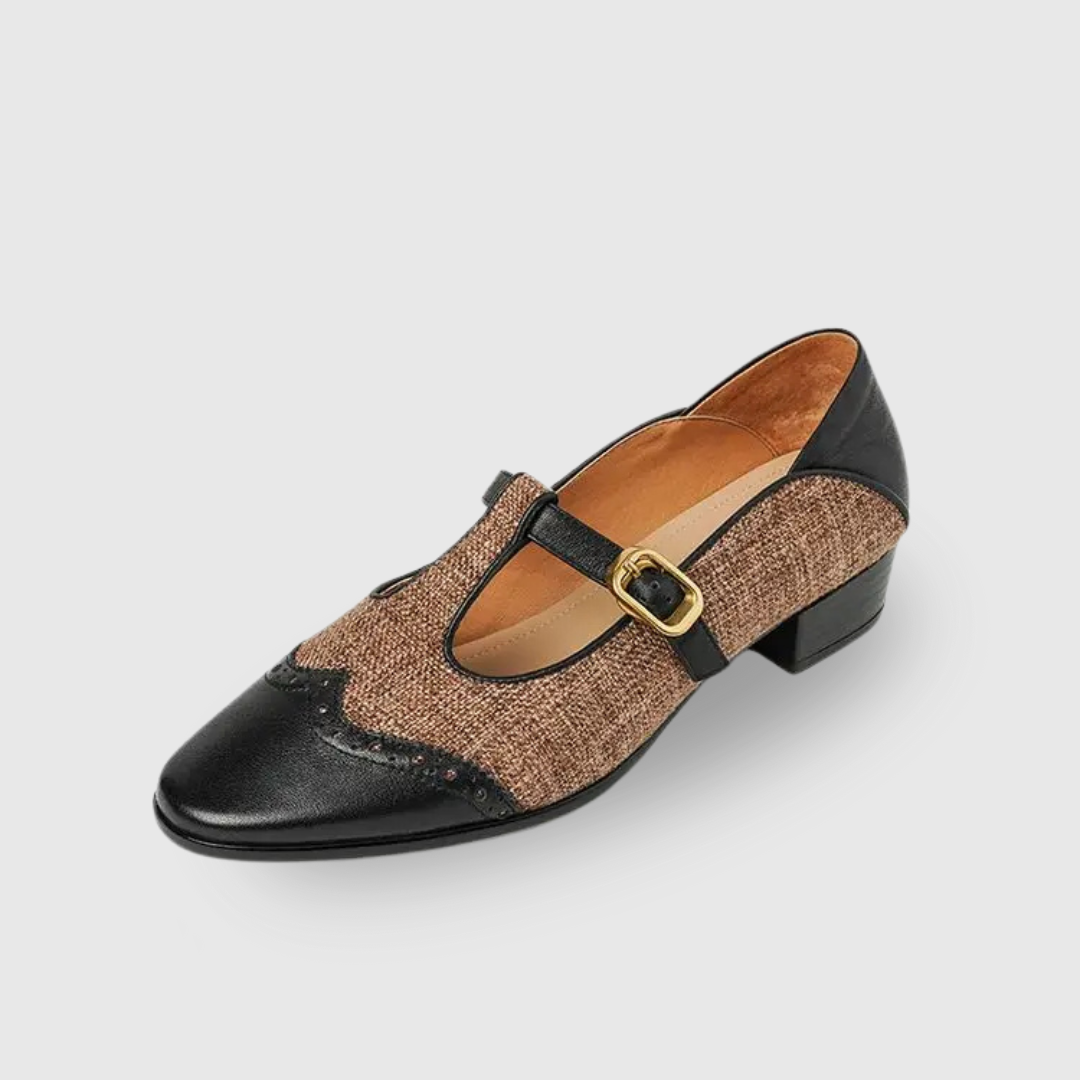 Heel view of women's vintage buckle shoes