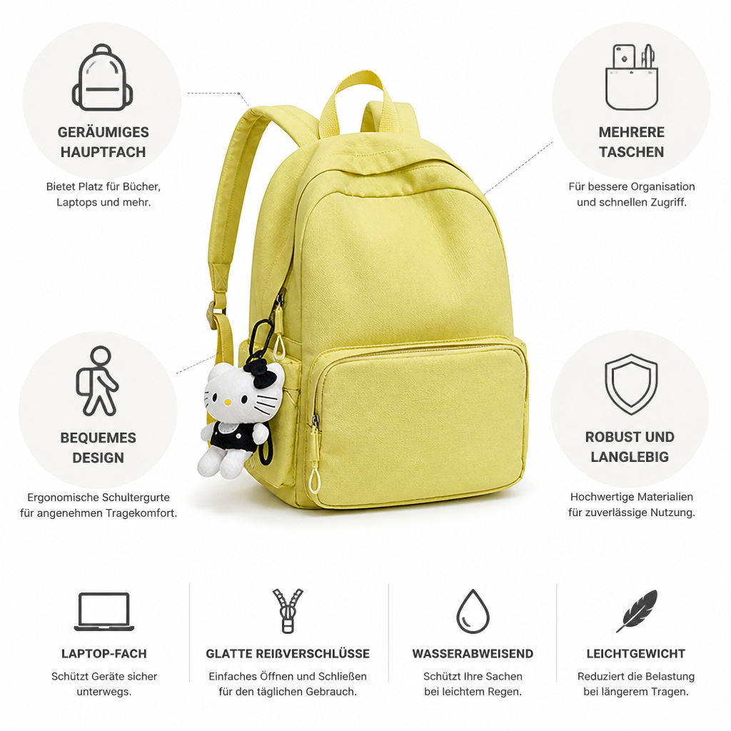 Ergonomic backpack displayed at an angle with structured design